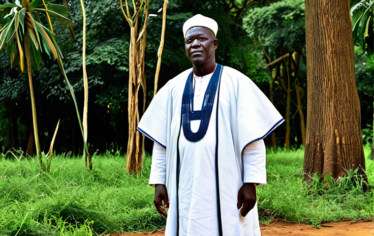 Spiritual Leader**
"A serene Ghanaian spiritual leader in traditional, fully clothed robes, standing in a sacred grove, offering blessings, safe for work, appropriate content, perfect anatomy, natural pose, professional photography, modest attire, family-friendly."
**
